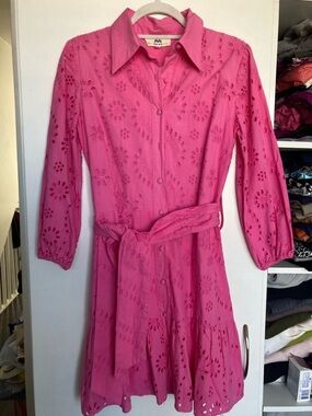Women’s Pink Eyelet Long Sleeve Shirtdress XS Peonia Palm NIBI-MTK 100% cotton